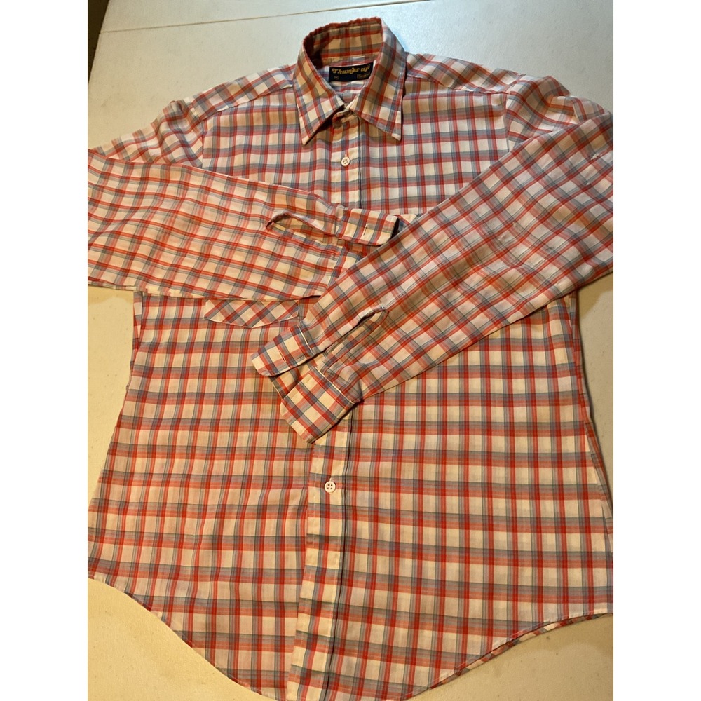Thumbs Up Sears Plaid Long‎ Sleeve Button Down Shirt Mens M Red Blue White